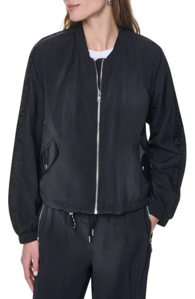 Dkny Logo Trim Nylon Bomber Jacket In Blue