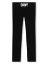 Dkny Girls Black Cotton Logo Leggings In Black