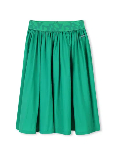 Dkny Kids' Logo-waistband Midi Skirt In 绿色
