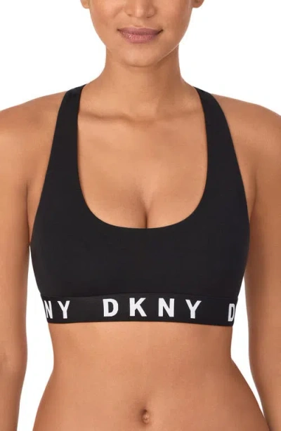 Dkny Logo Wirefree Racerback Bralette In Black