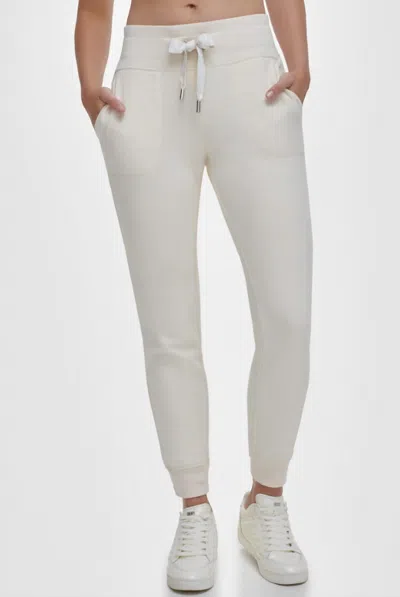 Dkny Logo-drawstring Fleece Jogger Sweatpant In Sand In White