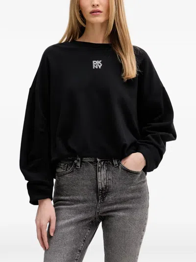 Dkny Logo-embellished Crew Neck Sweatshirt In Black