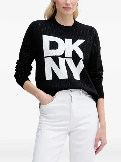 Dkny Logo-embellished Crewneck Sweatshirt In Black