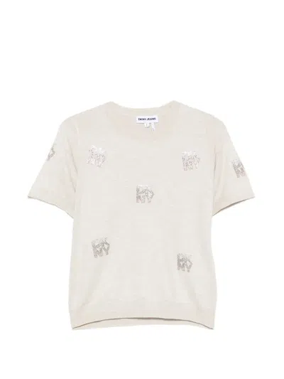 Dkny Logo-embellished Crew-neck Top In Neutral