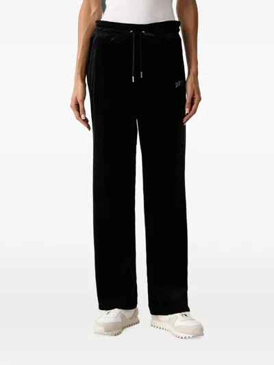 Dkny Logo-embellished Velvet Track Pants In Black