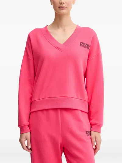 Dkny Logo-embellished V-neck Sweater In Pink
