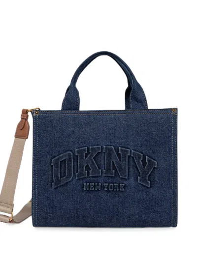 Dkny Logo-embossed Denim Tote Bag In Blue
