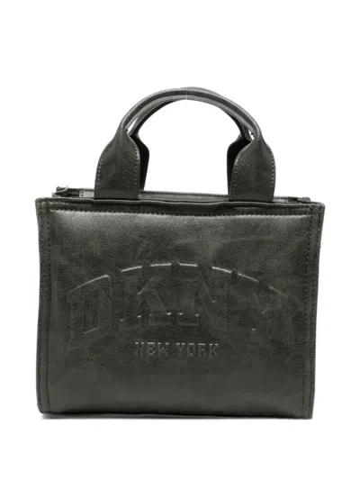 Dkny Logo-embossed Metallic Tote Bag In Gray