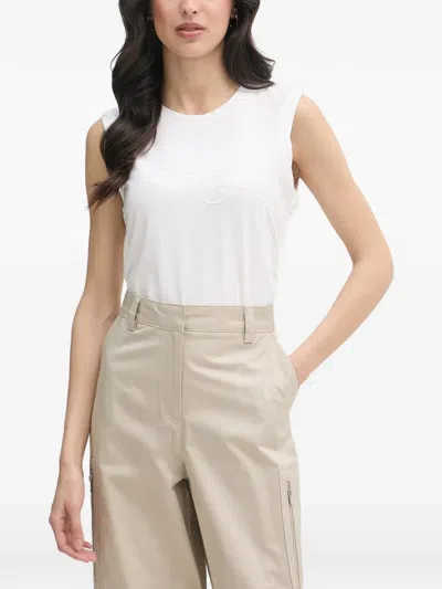 Dkny Logo-embroidered Sleeveless Top In White