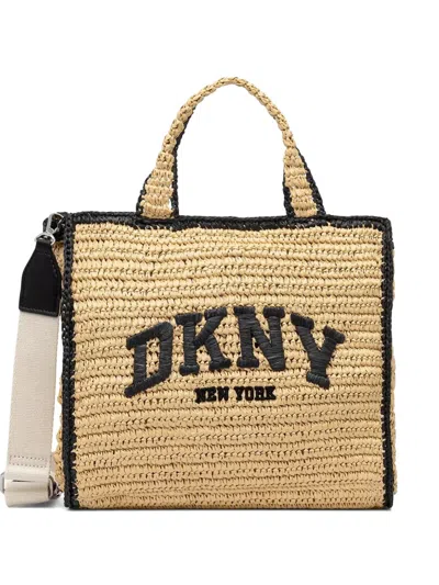 Dkny Logo-embroidered Woven Tote Bag In Orange