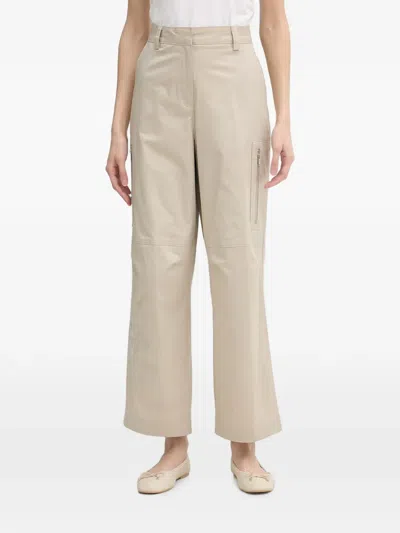 Dkny Logo-embroidered Zip-pocket High-waisted Trousers In Neutral