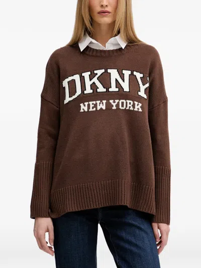 Dkny Logo-intarsia Sweater In Brown