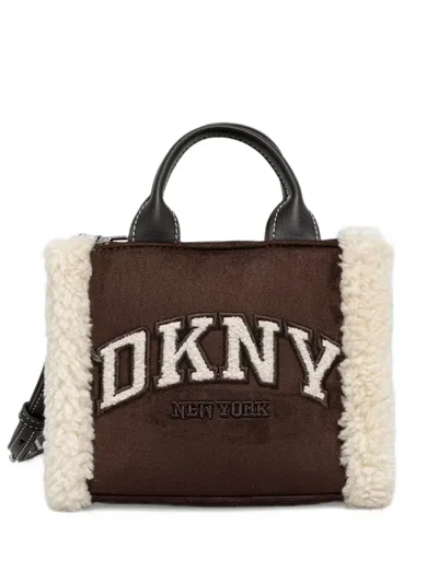 Dkny Logo-patch Faux-shearling Tote Bag In Brown