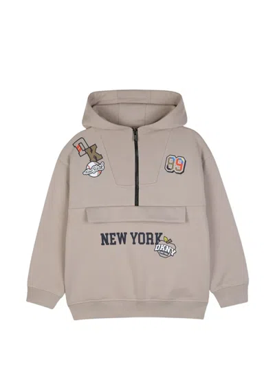 Dkny Kids' Logo-patch Half-zip Hoodie In Gray
