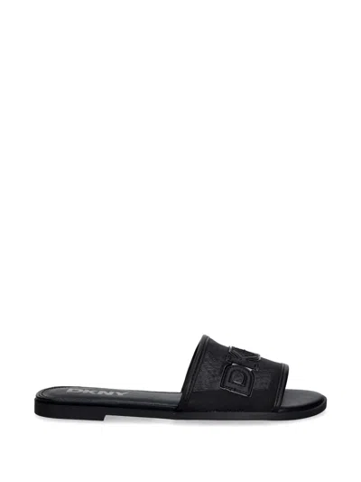 Dkny Logo-patch Mesh Sandals In Black