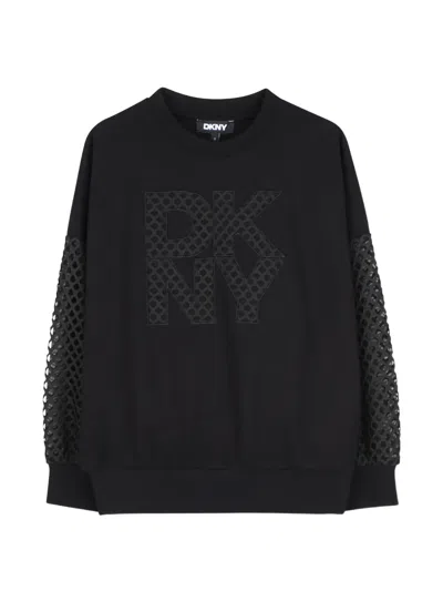 Dkny Kids' Logo-patch Mesh-detail Sweater In Black
