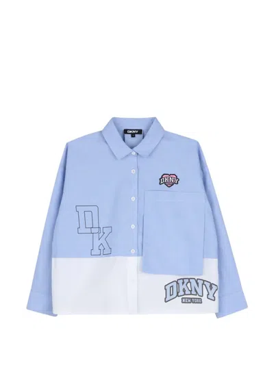 Dkny Kids' Logo-patch Panelled Shirt In Blue