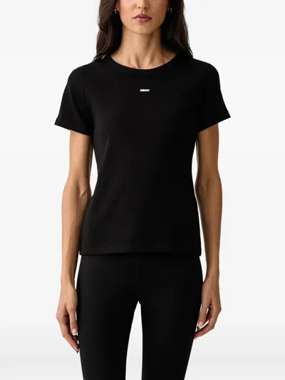 Dkny Logo-patch Ribbed T-shirt In Black