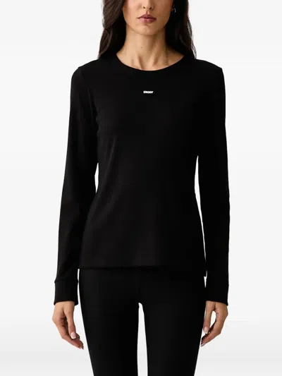 Dkny Logo-patch Ribbed T-shirt In Black