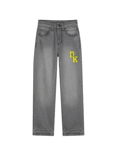 Dkny Kids' Logo-patch Straight-leg Jeans In Gray
