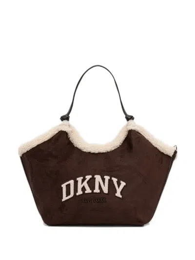Dkny Logo-patch Tote Bag In Braun