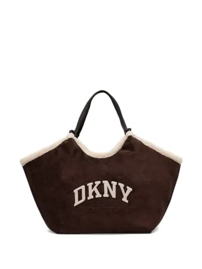 Dkny Logo-patch Tote Bag In Brown