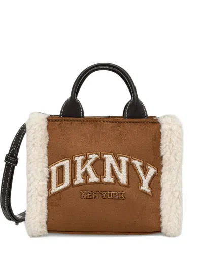 Dkny Logo-patch Two-way Mini Bag In Brown
