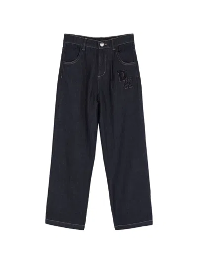 Dkny Kids' Logo-patch Wide-leg Jeans In Black