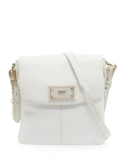 Pre-owned Dkny Logo-plaque Flap Crossbody Bag In White