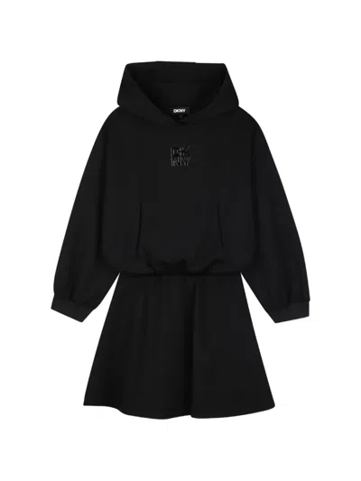Dkny Kids' Logo-plaque Hoodie Dress In Black