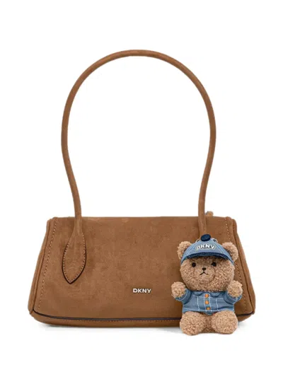 Dkny Logo-plaque Teddy-bear-charm Tote Bag In Blue