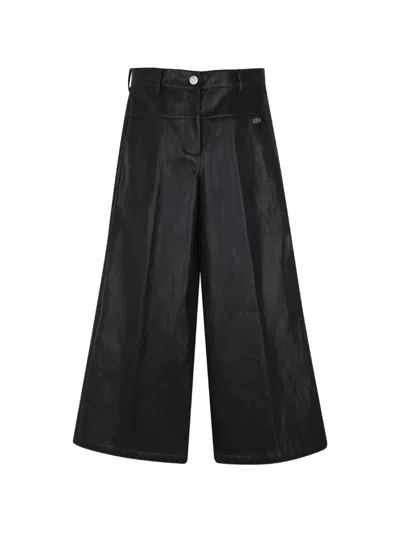Dkny Kids' Logo-plaque Wide-leg Trousers In Black