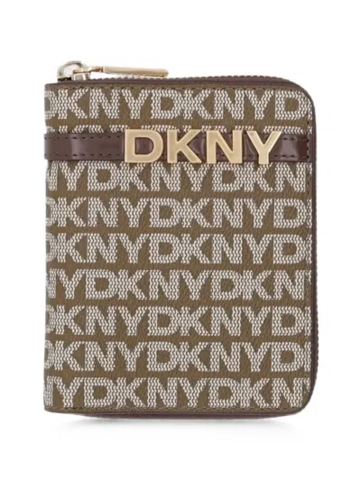 Dkny Logo-plaque Zip-around Wallet In White