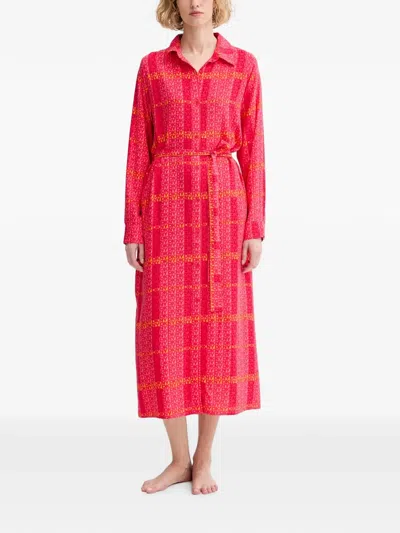 Dkny Logo-print Belted Midi Dress In Pink