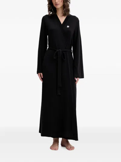 Dkny Logo-print Belted Robe In Black