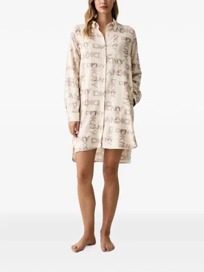 Dkny Logo-print Button-up Nightshirt In Animal Print