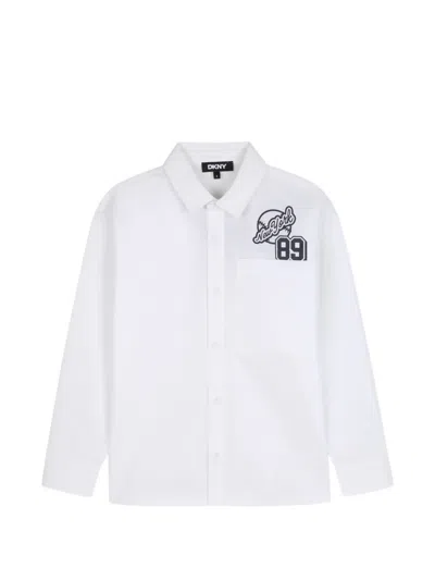 Dkny Kids' Logo-print Chest-pocket Shirt In White