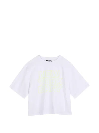 Dkny Kids' Logo-print Cropped T-shirt In White