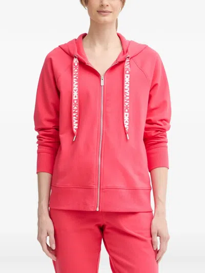 Dkny Logo-print Drawstring Zip-up Hoodie In Pink