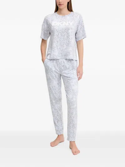 Dkny Logo-print Leopard-pattern Pajamas In Blue