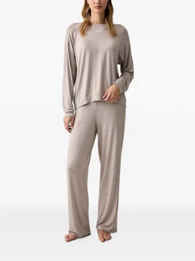 Dkny Logo-print Long-sleeve Pajamas In Gray