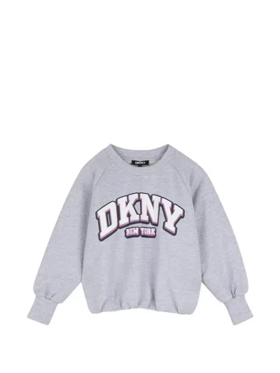 Dkny Kids' Logo-print Long-sleeve Sweatshirt In Gray