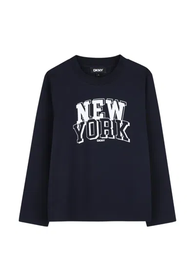 Dkny Kids' Logo-print Long-sleeve T-shirt In Blue