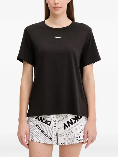 Dkny Logo-print Newspaper-pattern Pajamas In Black