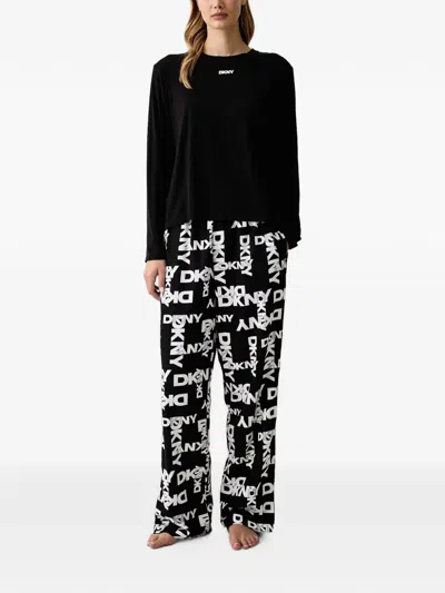 Dkny Logo-print Pajama Set In Black