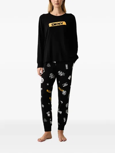 Dkny Logo-print Pajamas In Black