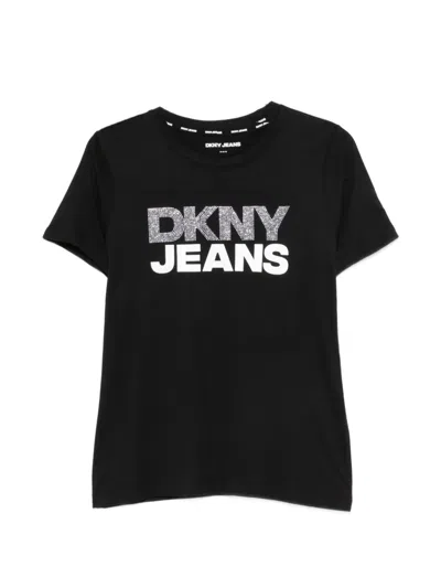 Dkny Logo-print Rhinestone-embellished T-shirt In Black