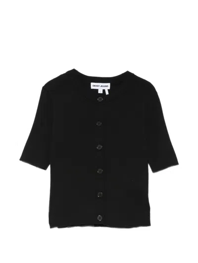 Dkny Logo-print Ribbed Cardigan In Black