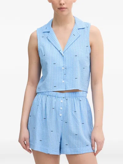 Dkny Logo-print Seersucker Pajamas In Blue