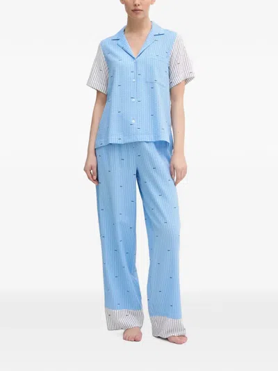 Dkny Logo-print Seersucker Pajamas In Blue